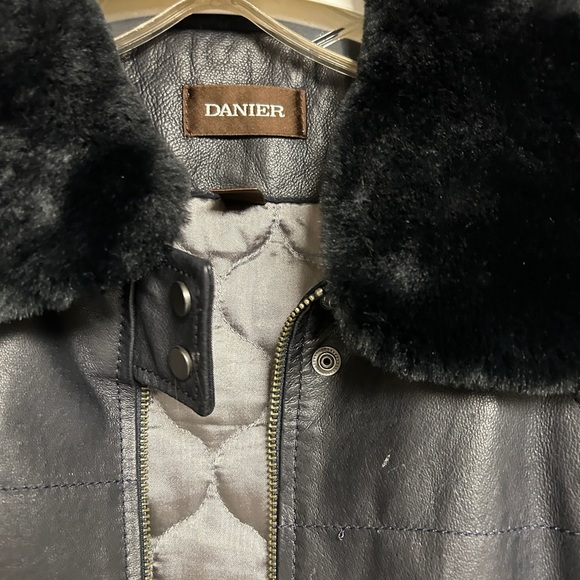 Daniel navy blue  lined  leather jacket - Picture 1 of 2